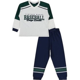 Resim Civil Boys Baseball Baskılı 6-9 Yaş Pijama Takımı - Yeşil 