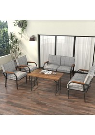 Resim Mygusi Hayal Balkon Bahçe Cafe - Metal Kanepe Koltuk Takımı - 2+2+1+1+masali Açikgri Açık Gri 