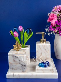 Resim MIARIK DESIGN & DEKORASYON Dekoratif Mermer Düz Kare 5 Li Banyo Seti Takımı 