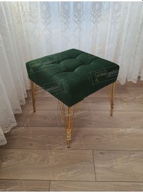 Resim Modern Dilim Puf Ayakucu Puf Gold Metal Ayak 45 45 Yeşil 
