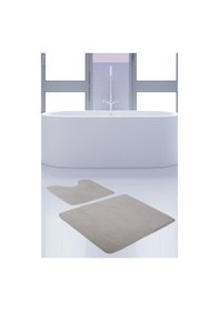 Resim Unicolor Düz Krem 2'li Banyo Paspası Halısı Seti Kaymaz Deri Taba Krem 