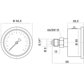 Resim Genel Markalar 0-2.5 Bar 50 mm Arkadan Bağlantılı Gliserinli Manometre G 1/4 inç 
