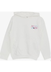Resim Breeze Kız Çocuk Sweatshirt Kanguru Cepli Yazı Baskılı Güpürlü 3-8 Yaş, Ekru-ekru Ekru 