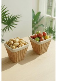 Resim Digithome 2'li Kare Rattan Hasır Patates Soğan Sarımsak Meyve Sepeti Düzenleyici Organizer -9t01 Kahverengi 