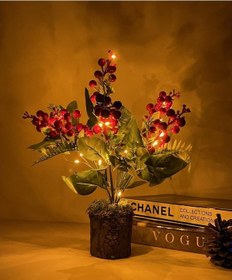 Resim Yapay Çiçek Yılbaşı Çiçeği Kırmızı Kokina Doğal Kütük Odun Saksıd (520140959) 