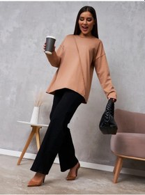 Resim Zakur Oversize Pamuklu Temel Spor Uzun Kollu Ürün 258674019 Bej 