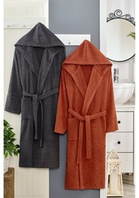 Resim 2li Kapüşonlu Bornoz Doğa Antrasit - Kiremit S/m Antrasit - Kiremit 