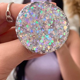 Resim Gri Hologram Simli Yuvarlak Telefon Tutucu PopSocket 