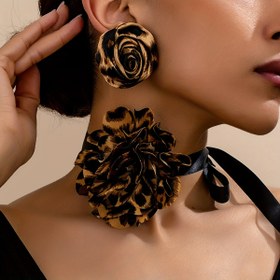 Resim 3 adet Şık Kadınlar için Leopar Desenli Gül Altın Takı Seti - Şık Siyah Kurdele Küpeler, Kolye ve Bilezik Parti, Yemek ve Resmi Etkinlikler için, Parti Aksesuarları, Zarif Tarz, Dayanıklı Polyester 