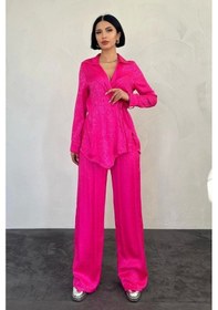 Resim Defymoda Fuşya Jakarlı Biye Takım Fuşya 