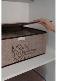 Resim Keçe Kapaklı Baza Hurcu, Yatak Kanepe Altı Yastık Kıyafet Düzenleyici 40x50x19 Cm 2 Adet Kahve Kahve 