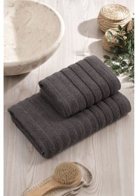 Resim 2'li Dalga Antrasit Banyo Havlu Seti Antrasit 