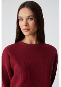 Resim Grimelange RICENNI Kadın Bisiklet Yaka Oversize Bordo Sweatshirt 
