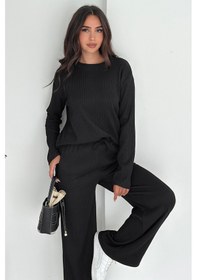 Resim Noa & Noa Kadın Ribana Fitilli Triko Takım Rahat Kesim & Günlük Stil Siyah 