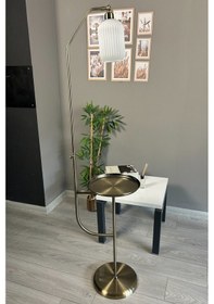 Resim Wingmn Eskitme Gövde Beyaz Cam Tepsili Lambader Metal Oturma Odası Zemin Lambası Natural 