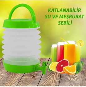 Resim Su Sebili Katlanabilir Termos Çeşmeli Körüklü 5.5 Litre Piknik Kamp Su Ayran Meşrubat Içecek Bidonu Yeşil 