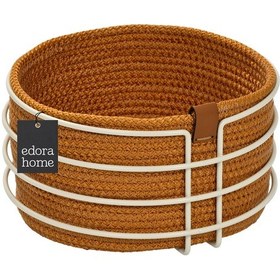 Resim Bej Yuvarlak Ekmek Sepeti Şık,ekmeklik Hardal Hasır Örmeli Makrome-çok Amaçlı Metal Paslanmaz Beyaz 