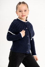 Resim Cloudy Kids Kız Çocuk Düğmeli Pelerin Yaka Triko Hırka 