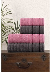 Resim 4 Lü Dalga Serisi Banyo Havlu Seti 70 140 Ve 50 90 Banyo Havlusu Mürdüm Antrasit Mürdüm-Antrasit 