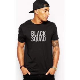 Resim Qivi Black Squad Baskılı Siyah Erkek Örme Tshirt 