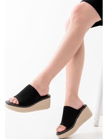 Resim 232-460 Siyah Triko Günlük Ortopedik Dolgu Topuk Kadın Terlik Beyaz 