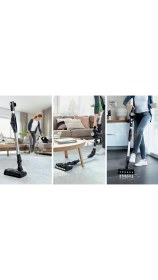 Resim Bosch Çift Bataryalı Şarjlı Dikey Süpürge LED Işıklı ve Motorlu Turbo Başlık Bükülebilir Gövde, Ergonomik Tasarım 