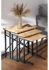 Resim Ceramical Metal Ayaklı X Zigon Sehpa Atlantik Çam 