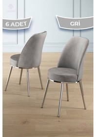 Resim Canisa Pefa Serisi 6 Adet Gri Mutfak Sandalyesi Krom Kaplama Metal Ayak 1. Sınıf Babyface Kumaş Sandalye Gri Ayaklar Krom 