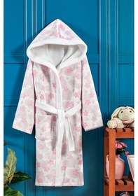 Resim Pink Flower Dijital Baskılı Çocuk Bornozu Açık Pembe 