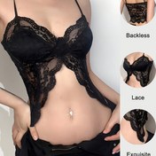 Resim 1pc Kadınlar İç Çamaşırı - Seksi Şeffaf Hollow-Out V-Yaka Sütyen, Polyester ve Elastan Karışımı, Örgü Kumaş, Telsiz, Dolgu Yok, Orta Destek, Kelebek Deseni, Olgun Tarz 