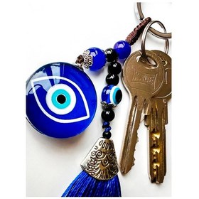 Resim Moncuk Design Lacivert Nazar Boncuğu Göz Desenli Lacivert Püsküllü Anahtarlık 