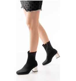 Resim Msk-033 Dalgıç Siyah Topuklu Fermuarlı Kadın Bot Siyah 