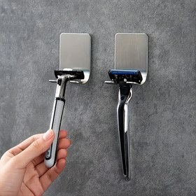 Resim 2 adet gümüş yapışkanlı duvar askısı, delme gerektirmeyen banyo tıraş makinesi tutucusu, paslanmaz çelik kapı arkası duvar askıları, yatak odası şapka askıları, banyo, mutfak ve yatak odası için bornoz askıları. Bu 2'li set çok popüler 
