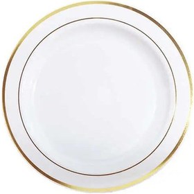Resim Plastik Gold Renk İşlemeli Beyaz Tabak 26 Cm - 6 Adet Beyaz Altın 