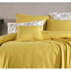 Resim %100 Pamuklu Lastikli Çarşaflı Full Set Pike Takımı 220x230 Hardal Sarı 