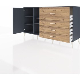 Resim Kronos Konsol 4 Raflı 4 Çekmeceli Tek Kapaklı 176x59x99 Antrasit-antrasit/çam Antrasıt/atlas Çam - Antrasıt 