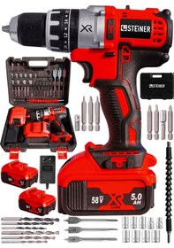 Resim Steiner XR 58 V 5 Ah Darbeli Li-ion Çift Akülü Şarjlı Vidalama Matkap + 30 Parça Pro Usta Seti 