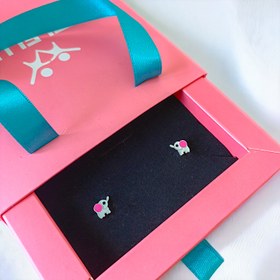 Resim Maceracı ve Meraklı Kızlara Özel Fil Gümüş Çocuk Küpesi - Pembe - Beyaz 