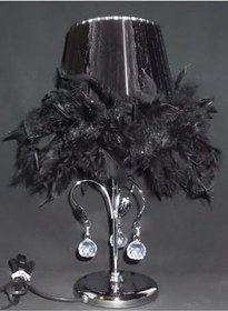 Resim TEKAY AYDINLATMA Siyah Tüylü Taşlı Krom Ayaklı Yatak Odası Abajur siyah 