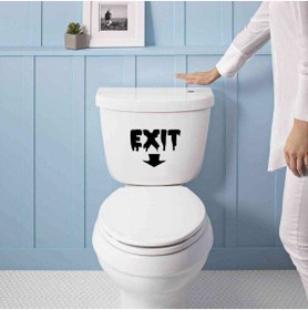 Resim cnpromosyon Espirili Ok Işareti Ve Exit Yazılı Silüet Klozet Sticker, Çıkartma 