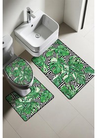 Resim Modern Desenli Dijital Baskı 3 Lü Banyo Paspas Takımı Yıkanabilir Kaymaz Tabanlı Klozet Takımı Klz0051 Renkli 