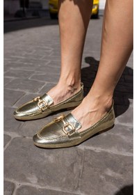 Resim Kalen Kadın Dore Altın Yılan Baskili Tokali Babet Altın 