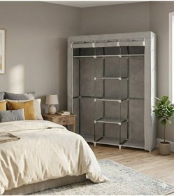 Resim Missidea Trend Xxl Metal Profilli Bez Dolap 2 Bölmeli Askılı Ve Raflı Kumaş Gardırop Gri Gri 