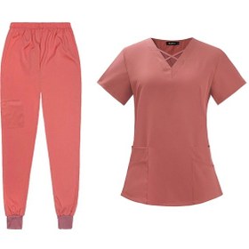 Resim Suntek Kadın Scrubs Kozmetoloji Pet Shop Xl-turuncu-kırmızı 