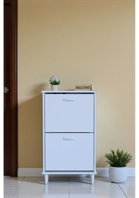 Resim Eliusta Kalvo 52 Cm Genişlikte Beyaz Renk Ayakkabılık 52x86x26 Cm Ayaklı Ayakkabılık Beyaz 