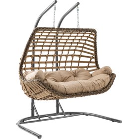 Resim Cunda | Çiftli Rattan Bahçe Salıncağı | Rehome Balkon Salıncağı - Açık Kahve 