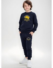 Resim Fyk Kids 2'li Erkek Çocuk Yuvarlak Yaka Baskı Detaylı Eşofman Takımı Lacivert - Füme 