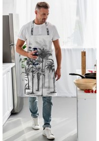 Resim Adawall Siyah Palmiye Ağaçlar Tasarımlı Mutfak Önlüğü 