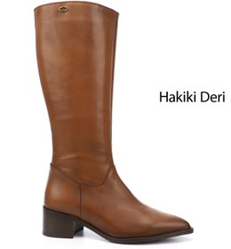 Resim GÖNDERİ(R) Kadın Taba Sivri Burun Kalın Topuklu Hakiki Deri Çizme 