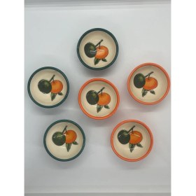 Resim Fi Hediyelik Yeşil Turuncu Bodrum Mandalina Desenli Seramik Kase Reçellik Çerezlik Lokumluk 6’lı Set 